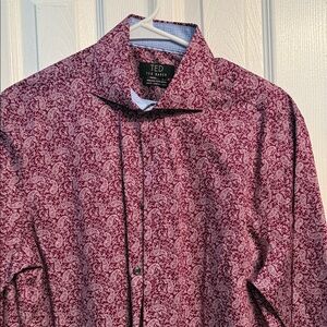 Ted Baker Men's Paisley Dress Shirt in Burgundy and White